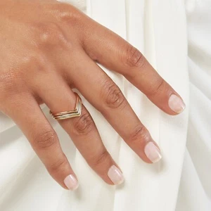 Chevron Ring Women 14K Solid Gold Minimalist Curved V Shaped Stacking Ring - Picture 1 of 12