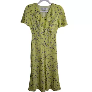 David Warren Y2K Chartreuse Purple Floral Silk Maxi Dress Size 4p - Picture 1 of 4