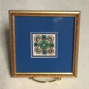 Retro Mini Needlepoint Red, Blue & Green, Blue Mat w/ Stand - Picture 1 of 12
