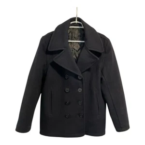 Spiewak Navy Pea Coat Sz 40 Double Breasted Eight Anchor Buttons Wool Black Coat - Picture 1 of 9