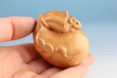 中国 Boxwood 手工制作 财富猴 雕像 netsuke 桌 装饰 礼物 — 第 1/4 张图片
