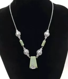 Art Deco Green Galalith Necklace Machine Age Germany Vintage C1920s 16in - Picture 1 of 14