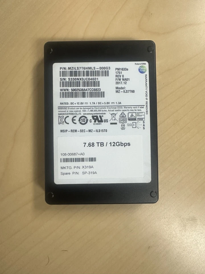 Samsung PM1633a 7.68TB 12Gbps 2.5" SAS SSD MZILS7T6HMLS dell HP 512 FORMAT - Image 1 of 1