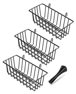 Pack Wall Basket, Hanging Wire Basket for Wall Grid Panel, Metal Hanging 3 - Picture 1 of 8