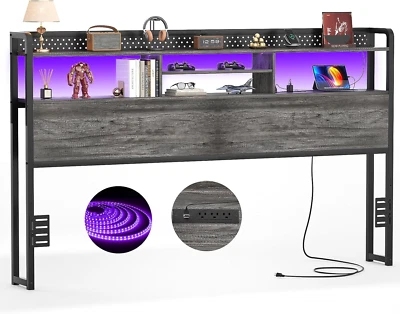 Cabecero para Cama King Size con Estante de Almacenamiento, Cabecero con 3 Tomas y 2 Foto 1 de 4