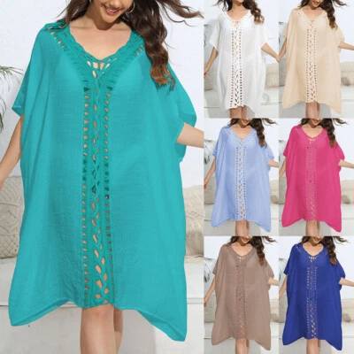 Damen Sommer Strandkleid Mini Strandkleid Pareo Cover Up Badeanzug Kaftan , - Bild 1 von 4