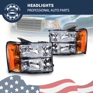 For 2007-2013 GMC Sierra 1500 2500HD 3500HD Chrome Housing Headlights Amber Lamp - Picture 1 of 8