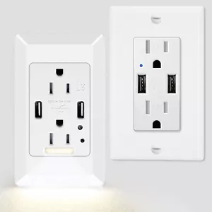 3.6A 4.2A USB toma de pared dúplex receptáculo resistente a manipulaciones chip inteligente UL blanco - Imagen 1 de 15