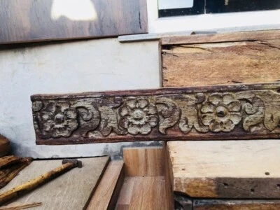 Panel de puerta de flor fina tallada a mano de madera rara antigua Foto 1 de 4