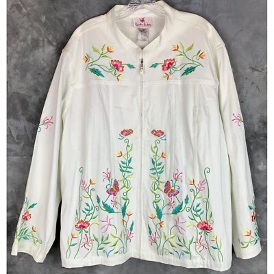 Quacker Factory White Denim Jacket w/ Floral Embroidery sz 3X (12684) NWOT - Image 1 of 4