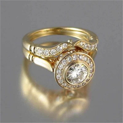 Juego de anillos de boda de topacio blanco de moda de oro de 14k talla 6-9 Foto 1 de 4