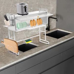 Sobre fregadero estante de secado de platos escurridor estante de almacenamiento de cocina soporte de platos de acero inoxidable EE. UU. - Imagen 1 de 13