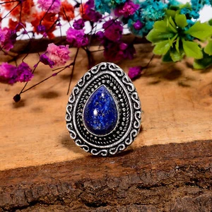 Lapis Lazuli Gemstone Vintage Handmade Jewelry 925 Sterling Silver Ring 8 P573 - Picture 1 of 5