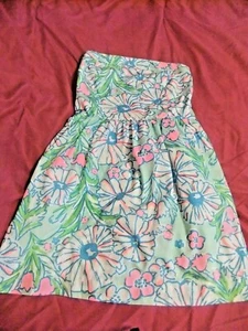 Lilly Pulitzer Floral Dress Womens Size Small Blue Green Pink Strapless - Picture 1 of 8