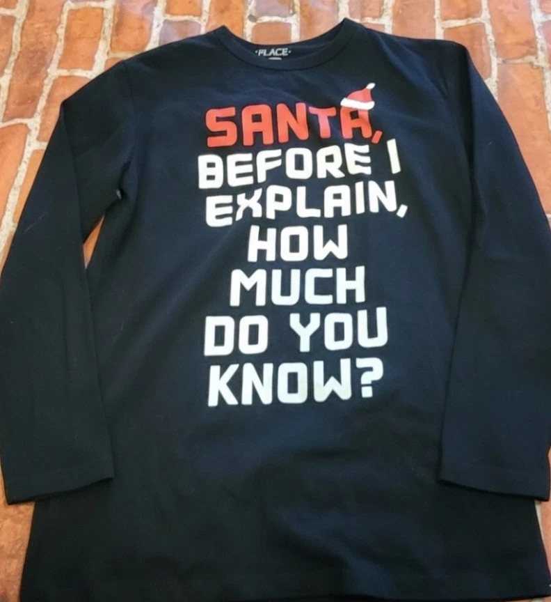 Camisa de Natal The Children's Place Boys tamanho 14 Papai Noel quanto você sabe - Imagem 1 de 1