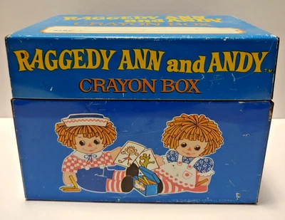 复古 CHEIN RAGGEDY ANN 和 ANDY CRAYON 盒子 金属 20 世纪 70 年代 蓝色 — 第 1/4 张图片