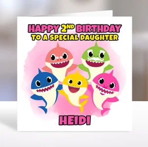 Tarjeta de cumpleaños personalizada BABY SHARK - Tarjeta de cumpleaños Baby Shark - Niña rosa - Imagen 1 de 2