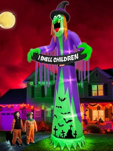 12 FT Giant Halloween Inflatables Witch Outdoor Decorations with LED Lights,Scar - Picture 1 of 7