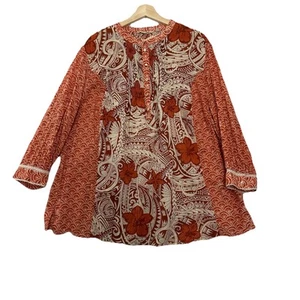 Soft Surroundings Tunic Top Womens 2X Orange Floral Abstract Pintuck Buttons - Picture 1 of 12