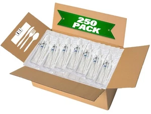Paquete de 250 juegos de cubiertos envueltos individualmente, juegos de utensilios desechables, blanco -... - Imagen 1 de 6