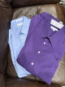 Zwei neue Paul Fredrick Herrenhemden 100 % Baumwolle Größe 16,5-35 lila & blau - Bild 1 von 4
