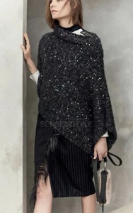 BRUNELLO CUCINELLI Knit Poncho Vest Sweater Top Gray Women Sequin M - Picture 1 of 9