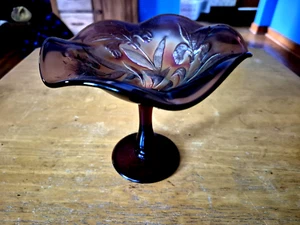 Dark Purple CARNIVAL GLASS CANDY DISH Short Stem - Picture 1 of 4
