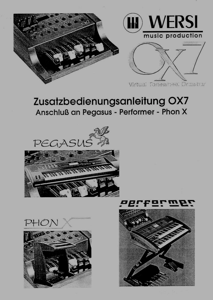 WERSI Zusatzbedienungsanleitung OX7  an Pegasus, Phonx,Performer - Imagem 1 de 1