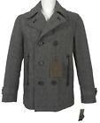 New 350 Macys Tasso Elba Peacoat Jacket 3 4 Length Gray Plaid Leather Details