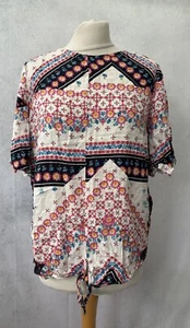 Red Herring Women's White Mix Blouse Size 14 Short Sleeve - Picture 1 of 12