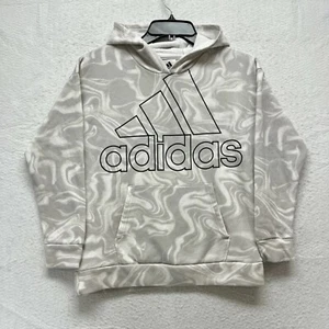 Adidas Gray White Swirl Hoodie Youth Size L (14) - Spellout Logo Pullover - Picture 1 of 9