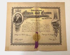 1940 Religious Cross And Crown Certificate of Attendance Sunday School - Picture 1 of 2