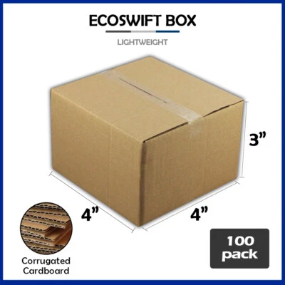 100 4x4x3 "EcoSwift" Brand Cardboard Box Packing Mailing Shipping Corrugated - Image 1 of 4