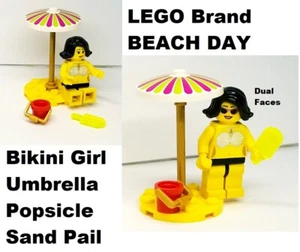 LEGO Minifigure Frozen Treat Beach Day Girl Bikini Clamshell Necklace Umbrella - Picture 1 of 1