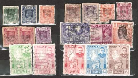 Burma, KGVI 1947. SC#70 80,82, 85-9. Mint LH/Hinged & Used. SCV$20. 18 Stamps Cover