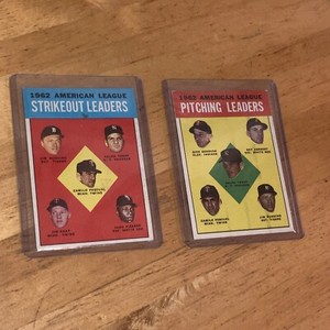 1963 TOPPS #10 A.L. STRIKEOUT & PITCHING LEADERS JIM BUNNING & JIM KAAT, MLB HOF