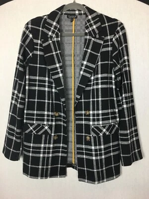 Topshop Blazer Jacket Black White Check Jersey Open Front Decorative Buttons 8 - Изображение 1 из 4