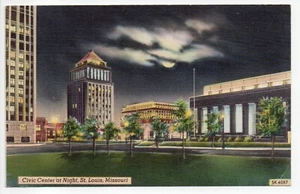 Civic Center Night View Street Scene St Louis MO Vintage Linen Postcard Unposted - Picture 1 of 13