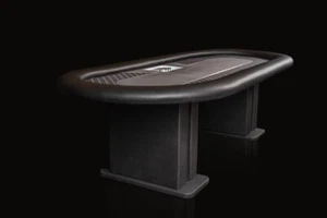 Full leather Black Poker Table with Chip Tray And Leather Legs By Customtables - Picture 1 of 9