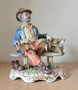 Vintage Capodimonte Porcelain Figurine - Hobo on a Bench, c. 1950s - Picture 1 of 8