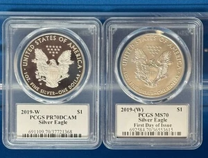 2019 West Point Silver Eagle Pair PCGS PR70 & MS70 Trump 45th President Labels - Picture 1 of 5