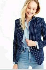 J CREW Regent navy blue polka dot blazer linen size 4 EUC $198 - Picture 1 of 2