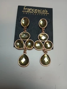 Francesca's Gold Tone and Green Bead Dangle/Drop  Earrings - Picture 1 of 1