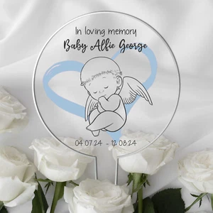 In Loving Memory Personalised Angel Baby Memorial Marker - Blue Heart Design - Picture 1 of 17