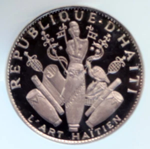 1970 HAITI Hatian Art VINTAGE OLD French Silver Proof 25 Gourdes NGC Coin i96725 - Picture 1 of 4