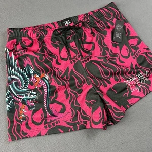 Ed Hardy Shorts Mens XL Pink/Black Panther Dragon Mesh Basketball Pockets DEH - Picture 1 of 8