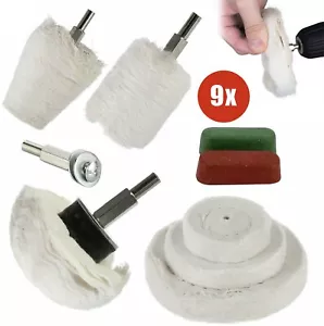 9x Polishing Wheel Set Felt Polishing Buffing Wheel Pad Mop Drill Kit for Metal - Picture 1 of 12