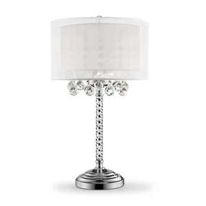 Chic Silver Tall Table Lamp with Crystal Accents and Silver Shade - Picture 1 of 6