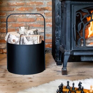 Stojak na drewno kominkowe Metal Drewno kominkowe Wiadro czarny Kosz na drewno opałowe Kosz na ognisko LOFT - Zdjęcie 1 z 17