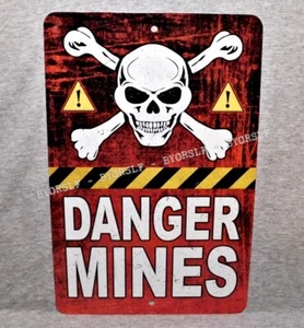 Metal Sign MINES land mine field military war danger warning army prop 8" x 12" - Picture 1 of 2
